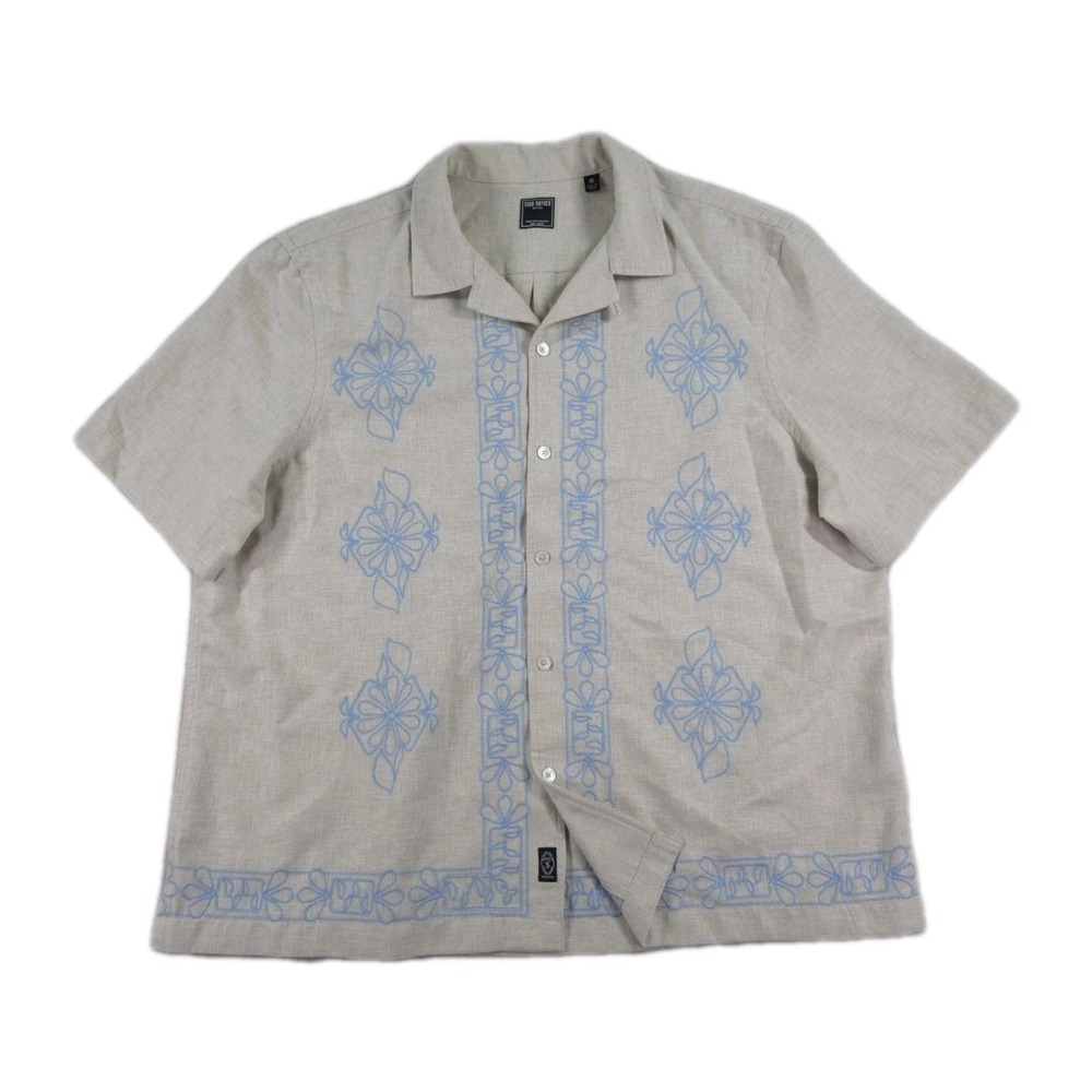 Todd Snyder Embroidered Linen Blend Shirt Mens XL Loop Collar Camp Hawaiian